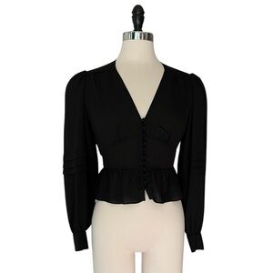 The Kooples Paris Black Button from Peplum Balloon Sleeve Blouse Sz 2 Victorian